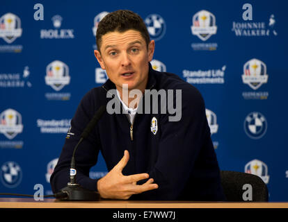 Gleneagles, Sangüesa, Perthshire, en Écosse. 25 Septembre, 2014. La Ryder Cup. Justin Rose (EUR) au cours de son interview à la presse. Credit : Action Plus Sport/Alamy Live News Banque D'Images