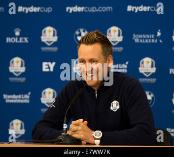 Gleneagles, Sangüesa, Perthshire, en Écosse. 25 Septembre, 2014. La Ryder Cup. Ian Poulter (EUR) au cours de son interview à la presse. Credit : Action Plus Sport/Alamy Live News Banque D'Images