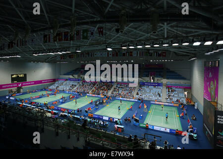 Incheon, Corée du Sud. 25 Septembre, 2014. Vue générale : badminton féminin au gymnase Gyeyang pendant le 2014 Jeux Asiatiques d'Incheon en Corée du Sud, la Corée du Sud. Credit : Yohei Osada/AFLO SPORT/Alamy Live News Banque D'Images