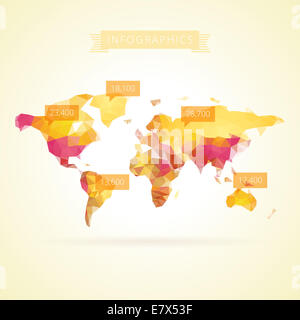 Carte du monde avec des éléments de l'infographie. Version Raster. Banque D'Images