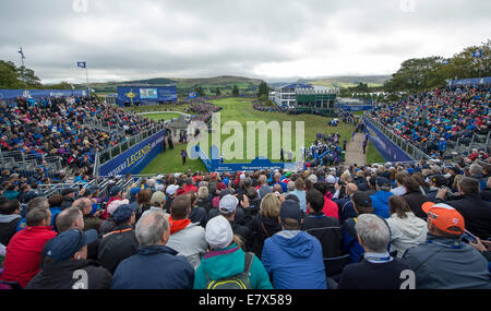 Gleneagles, Sangüesa, Perthshire, en Écosse. 25 Septembre, 2014. La Ryder Cup. Vue de la première pièce en T sur la pratique. Credit : Action Plus Sport/Alamy Live News Banque D'Images