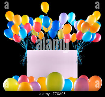 Maison de bannières avec des ballons colorés isolé sur black Banque D'Images