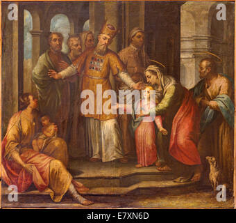 Bergame, ITALIE - septembre 8, 2014 : La douleur de présentation au temple à l'église Santa Maria Immacolata delle Grazie Banque D'Images