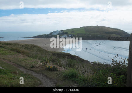 Juin 2014 : Avis de Burgh Island avec l'Art Deco Hotel Ile De Burgh et le Pilchard Inn public house Banque D'Images