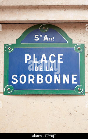 Plaque de rue de l'université Panthéon-Sorbonne à Paris Banque D'Images