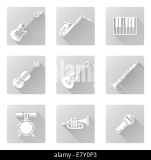 Les icônes de la musique d'instruments de musique, y compris ceux pour clarinette, saxophone, trompette et de nombreux autres Banque D'Images