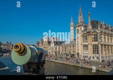 Une belle fin de journée à étés Graslei, la vieille ville médiévale de Gand en Belgique Banque D'Images