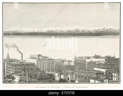 Cette illustration de Boillot de 1899 offre une vue photographique de Seattle, offrant un aperçu de la ville à la fin du XIXe siècle depuis une perspective élevée. Banque D'Images