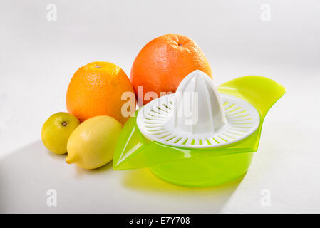 Un presse-agrumes avec lime, citron, orange et pamplemousse Banque D'Images