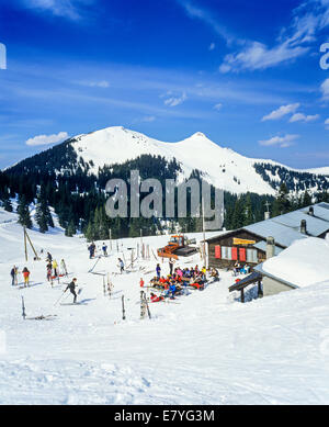 Restaurant de montagne Champery ski Alpes Suisse Valais Suisse Europe Banque D'Images