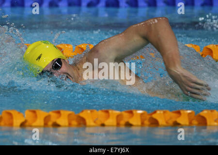 Daniel Fox de l'Australie remporte l'or dans la piscine dans le ParaSport Mens 200m libre S14 à la Finale des Jeux du Commonwealth de 2014, Banque D'Images