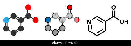 La vitamine B3 (niacine) molécule. Rendu 2D stylisée et conventionnelle formule topologique. Banque D'Images