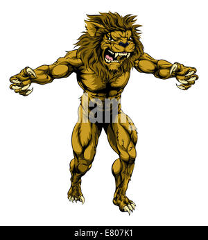 Une illustration d'une effrayante mascotte Lion sport avec toutes griffes dehors Banque D'Images