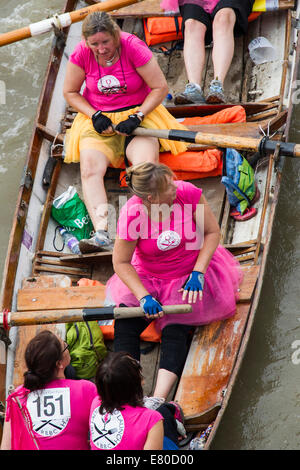 Le grand fleuve Race, London's River Marathon (aussi connu sous le nom de UK bateau traditionnel) - un championnat 21.6 Miles boat race jusqu'à la rivière Thames à partir de London Docklands à Ham à Surrey. Il attire plus de 300 équipages venus du monde entier et fait appel à tous les niveaux de concurrent de ceux qui aiment le plaisir, fantaisie et de charité des cascades, à de graves les sportifs. Tamise, Londres, 27 septembre 2014. Banque D'Images