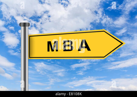 MBA ou maîtrise en administration des affaires mots sur route jaune sign on blue sky Banque D'Images