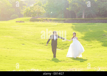 Bride and Groom walking Banque D'Images