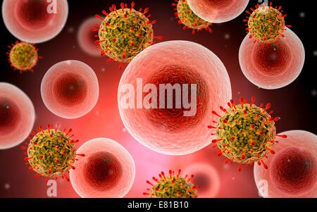 Vue microscopique d cellule et virus. Banque D'Images