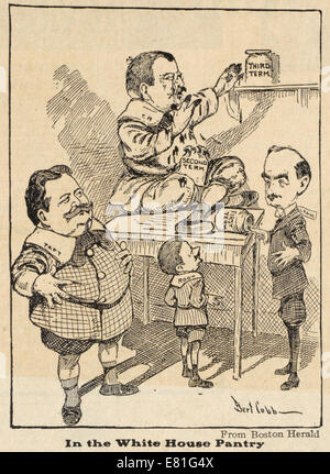 Caricature politique de Theodore Roosevelt, vêtu comme un enfant, l'alimentation à partir d'un pot de confiture "deuxième lecture. à long terme : Banque D'Images