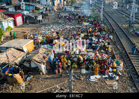 Bidonville Dharavi, Mumbai, Maharashtra, Inde Banque D'Images