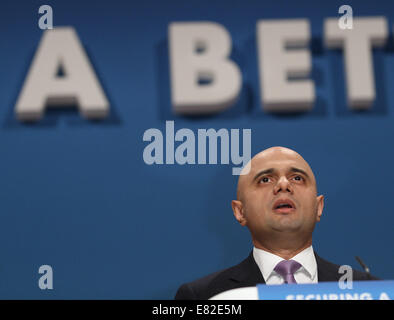 SAJID JAVID DÉPUTÉ SECRÉTAIRE D'ÉTAT À LA CULTURE 29 septembre 2014 CPI BIRMINGHAM ENGLAND Banque D'Images