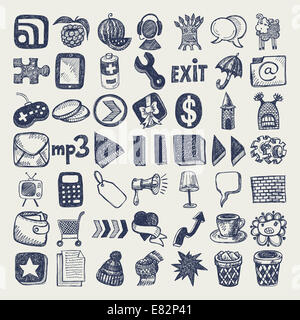 49 dessin doodle icon set Banque D'Images