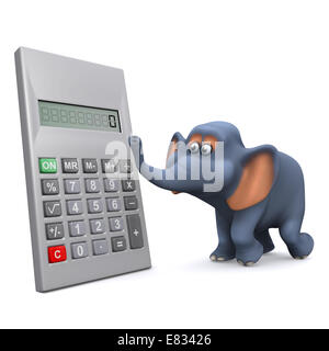 3D render of a cartoon style éléphant avec une calculatrice Banque D'Images