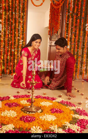 Diwali Festival indien diya culte Banque D'Images