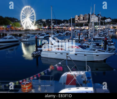 Fr - Torquay Devon : Marina et French Riviera roue par nuit Banque D'Images