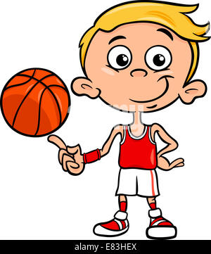 Cartoon Illustration de Funny Boy Basket-ball Player with Ball Banque D'Images