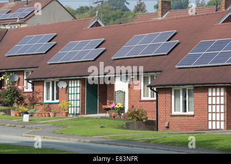 Des panneaux solaires sur la retraite bungalows, Grande-Bretagne, Royaume-Uni Banque D'Images