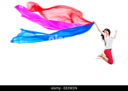 Indian Girl Jumping fun Dupatta Banque D'Images