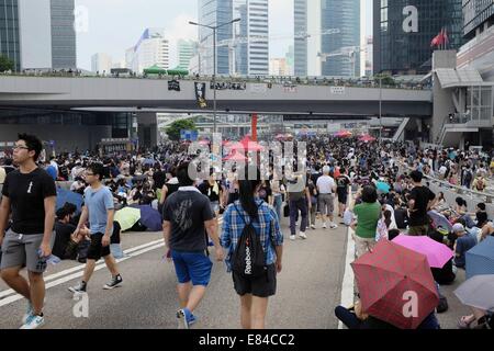 Des manifestants dans le quartier central de Hong Kong Banque D'Images