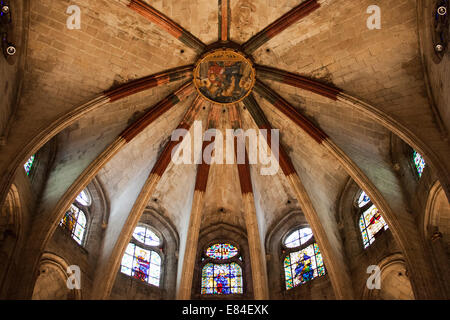 Nervuré gothique voûte de l'abside de la Basilique de Santa Maria del Mar à Barcelone, Catalogne, Espagne. Banque D'Images