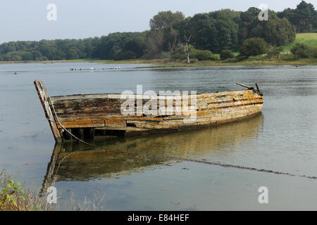 Épave de bateau sur la rivière Deben un estuaire à marée dans le Suffolk, UK Banque D'Images