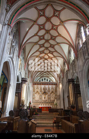 Ecole de décoration sur le plafond de l'église du xiiie siècle de St Mary à Honiton, Devon. Banque D'Images