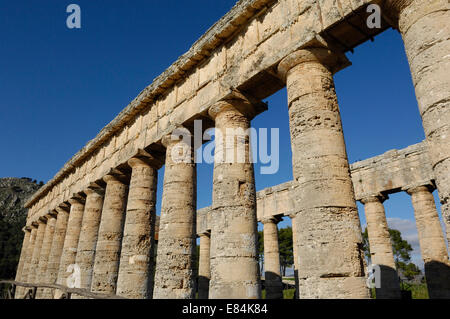 Détail de l'ancien temple dorique Grec Grec ruines à Ségeste fondée par Enée Elymian. Date de 426 av. Banque D'Images