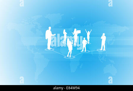 Carte du monde avec des gens d'affaires silhouettes Banque D'Images