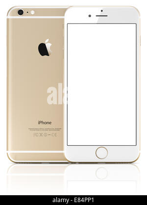 Or Apple iPhone 6 blanc Plus avec écran vide.Le nouvel iPhone avec une résolution supérieure et 4,7 Banque D'Images