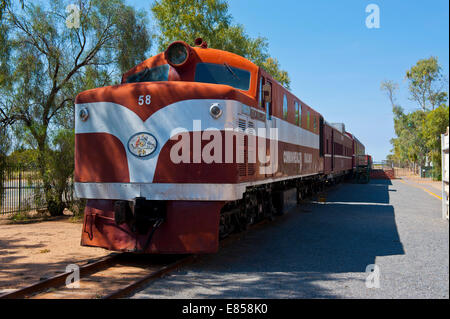 Le Ghan dans le vieux Ghan Heritage Railway et du Musée, l'Alice Springs, Territoire du Nord, Australie Banque D'Images