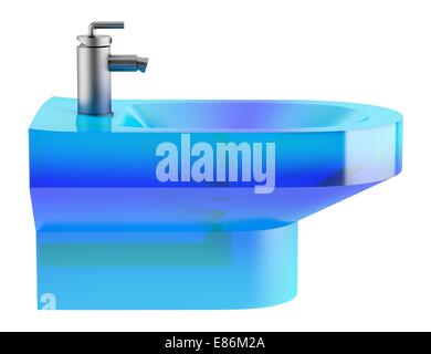 Bidet en verre bleu isolé sur fond blanc Banque D'Images