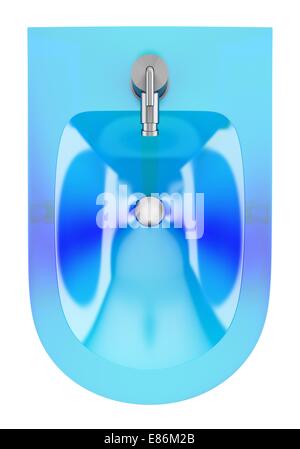 Vue de dessus de verre bleu bidet isolé sur fond blanc Banque D'Images