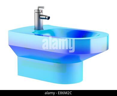 Bidet en verre bleu isolé sur fond blanc Banque D'Images