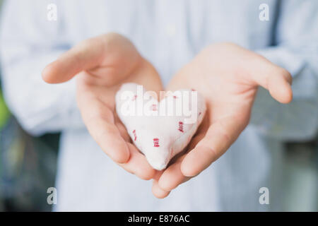 Un homme tient un coeur dans sa main Banque D'Images