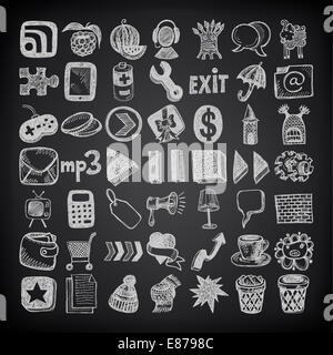 49 dessin doodle icon set sur fond noir Banque D'Images