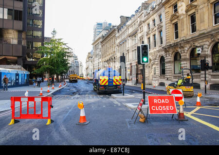 Travaux sur Bishopsgate, Londres Angleterre Royaume-Uni UK Banque D'Images