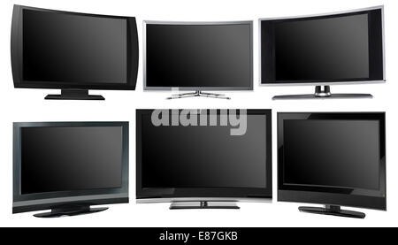 Six différents moniteurs d'ordinateur de bureau, isolé contre fond blanc Banque D'Images