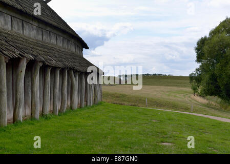 Longue maison reconstruite, Trelleborg, Slagelse, Danemark 140816 62319  Banque D'Images