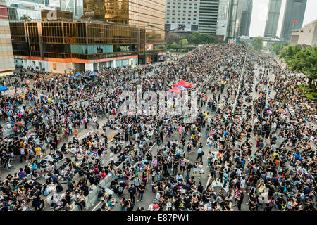 Hong Kong, Chine. 1er octobre 2014. Les étudiants et d'autres partisans de la circulation centrale occupent les bureaux du gouvernement regroupées autour du domaine à Tamar. Toutes les routes de la région sont bloqués par la circulation et les transports publics. Credit : Kees Metselaar/Alamy Live News Banque D'Images