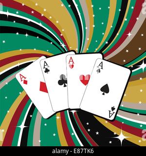 Vector illustration de cartes de jeu situé sur l'arrière-plan magnifique, décoré avec des étoiles et des vagues. Illustration de Vecteur