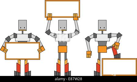Vector illustration de l'étiquette le holding robots funky. Illustration de Vecteur